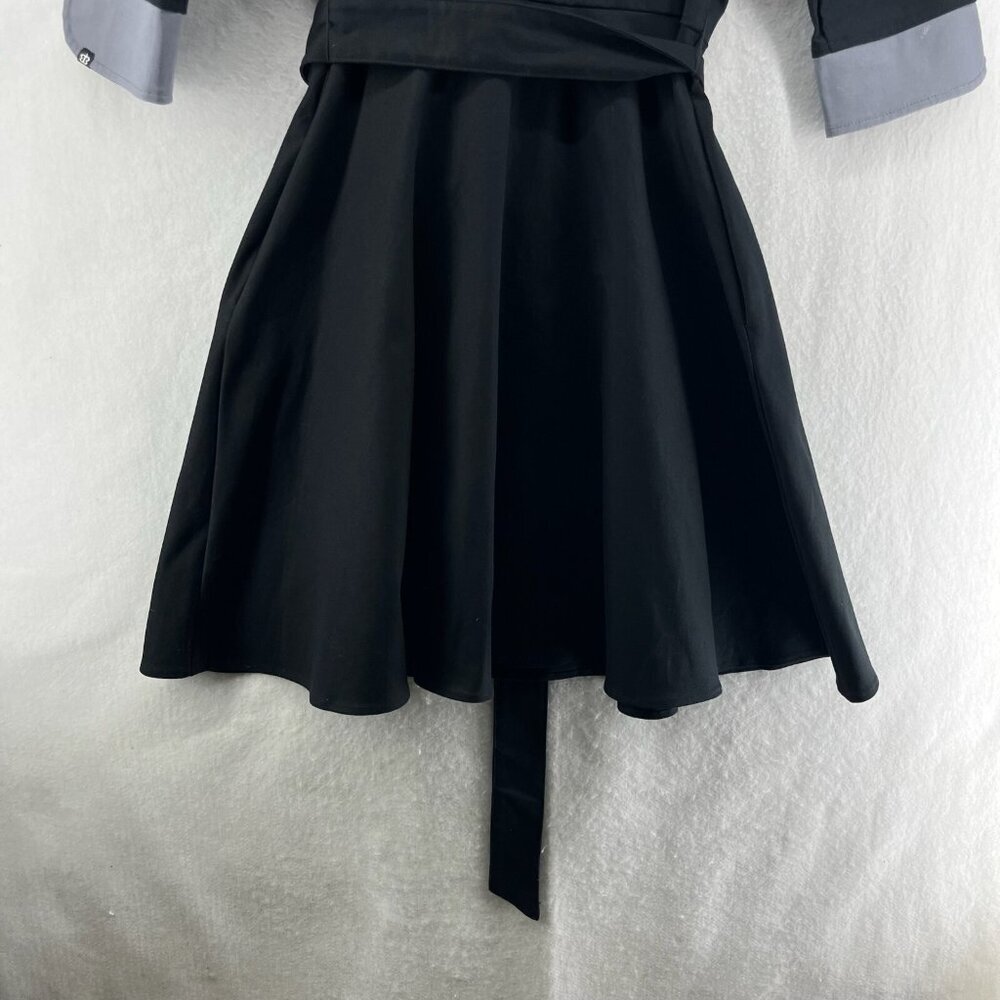 Betabrand Duster Trench Coat Womens M Black Wrap Style Belt Tie 3/4 Sleeves USA - Picture 9 of 13